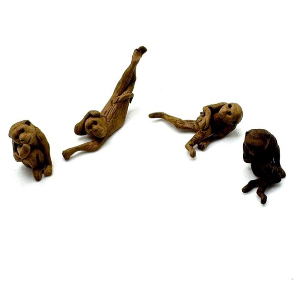 Other - Handcrafted Miniature Clay Monkey Figurines Set Of 4 From China Vintage 3